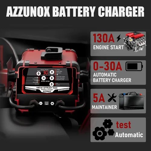 Vista 3 de Cargador de batería de coche de 12V 24V y arrancador de motor de 130A, mantenedor automático de batería de 0-30A, con arranque de motor