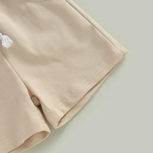 Vista 6 de Conjunto de ropa de verano para bebé niño y niño, diseño a cuadros, manga corta, sudadera con capucha y pantalones cortos casuales