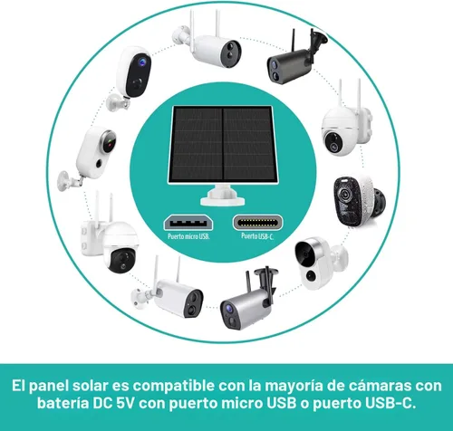 Vista 2 de Panel solar de 5 W para cámara de seguridad al aire libre, cargador de panel solar USB de 5 V compatible con cámara de batería recargable