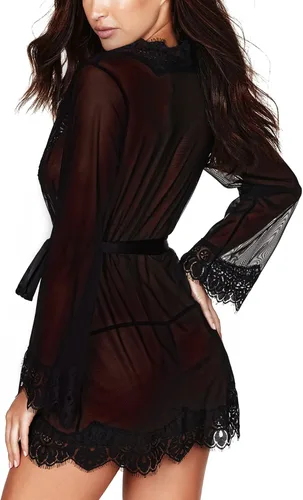 Vista 4 de RSLOVE Kimono de encaje para mujer, lencería sexy de malla para cubrir lencería de novia