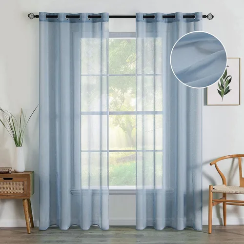 Vista 12 de MIULEE 2 paneles de cortinas semitransparentes beige para ventana, elegantes con ojales en la parte superior, cortinas de gasa