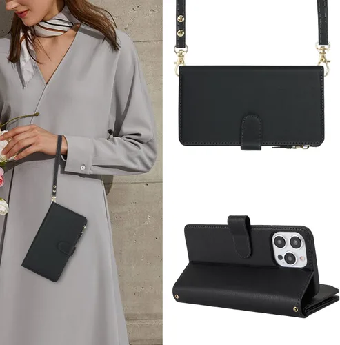 Vista 6 de SailorTech Funda para iPhone 15 Pro con cartera, diseño para iPhone 15 Pro, tarjetero con cremallera y ranura para efectivo, funda de cuero