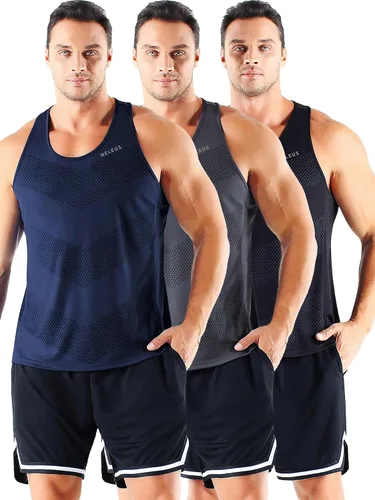 Vista 29 de NELEUS - Paquete de 3 camisetas sin mangas, con espalda en Y, Dri-Fit, para hombre, para gimnasio