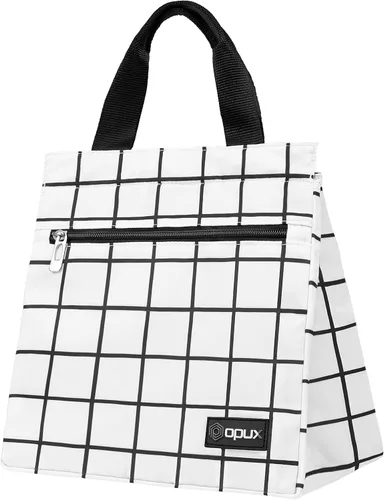 Vista 9 de opux Bolsa de almuerzo tipo tote para mujeres, lonchera aislada tipo tote para niñas, niños, adultos, escuela y trabajo, bolsa de almuerzo