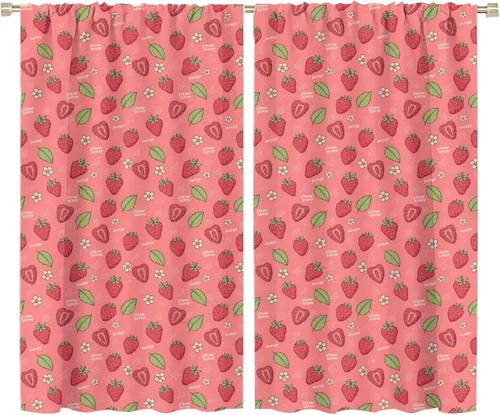 Vista 18 de Cortinas bohemias con diseño de fresas, bonitas cortinas bohemias con bolsillo para barra de fruta, tratamiento de ventana para cocina, sala