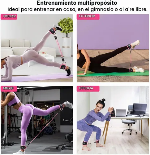 Vista 6 de Bandas de resistencia al tobillo con puños: banda de correa de tobillo para mujer para entrenar - Bandas de resistencia de tobillo para glúteos Rosa