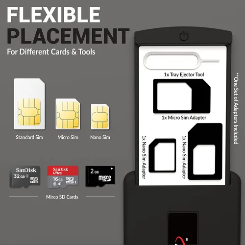 Vista 6 de Funda de seguridad móvil para viajes, estuche rígido y organizador compacto para todos los tipos de SIM, tarjetas Nano y Micro SD, kit