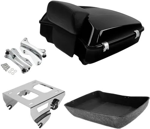 Vista 37 de TCT-MOTORPARTS Paquete de viaje picado, maletero, almohadilla de respaldo, estante de montaje individual negro para modelos Harley Touring Road King