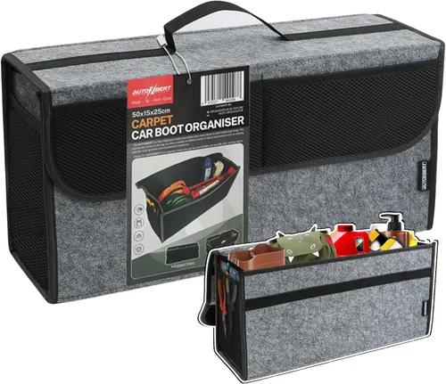 Vista 10 de Organizador de maletero de automóvil, organizador de bolsa de coche de fieltro suave, plegable de 12 x 7 x 12 pulgadas, para Honda CRV Civic Accord
