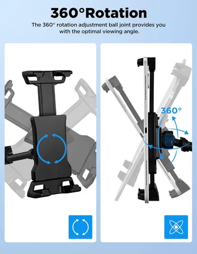 Vista 5 de Soporte para tablet para soporte de micrófono con clip de banco de energía, soporte ajustable para iPad/iPhone para soporte de música, compatible