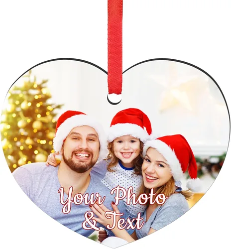 Vista 41 de Paquete de 4 adornos de Navidad personalizados 2025 de cerámica personalizada con foto y texto para decoración de árbol de Navidad, primera Navidad