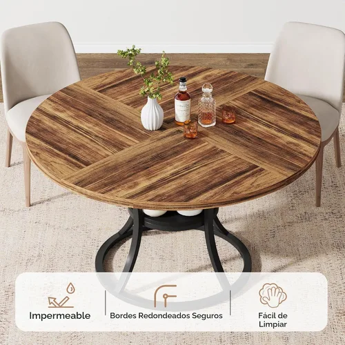 Vista 5 de Mesa de comedor redonda de 47 pulgadas para 4-6 personas con estante de almacenamiento, granja Asientos 4 – 6 estantes de almacenamiento