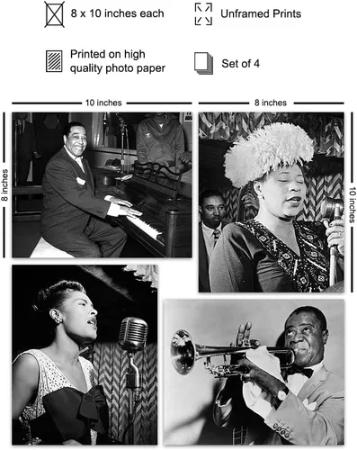 Vista 2 de Conjunto de Fotos Vintage de Músicos Afroamericanos - Billie Holiday, Ella Fitzgerald, Duke Ellington, Satchmo, Louis Armstrong - Arte de Pared
