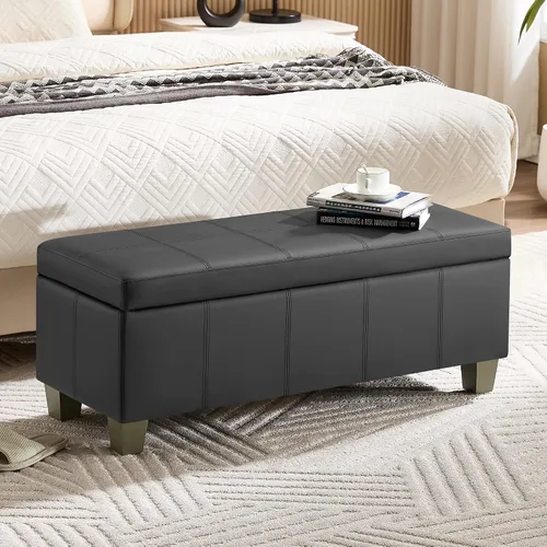 Vista 14 de WUTUTUEE Otomana de almacenamiento de piel sintética de 41 pulgadas, rectangular tapizada con puntadas, banco de almacenamiento para el extremo
