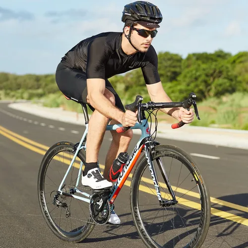 Vista 5 de Maillot de ciclismo para hombre, manga corta, cremallera completa, con 3 bolsillos traseros