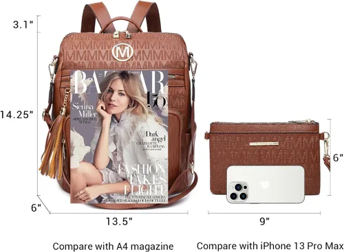 Vista 78 de MKP COLLECTION Mochila de moda para mujer, bolsa convertible grande para mujer, mochila de viaje, bolsa de hombro, juego de 2 piezas con borla, Beige