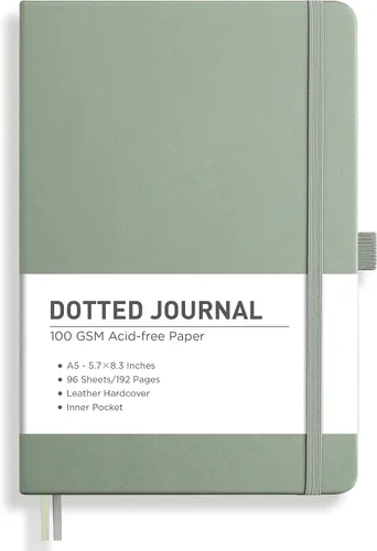 Vista 9 de RETTACY Cuaderno de diario con puntos y viñetas, 192 páginas, tamaño mediano A5 (5.7" x 8.3"), tapa dura de cuero, papel grueso de 100 gsm