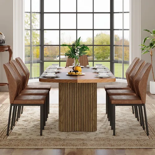 Vista 47 de Mesa de comedor extra larga de 78.7 pulgadas para 6-10 personas, mesa de cocina moderna con bases estriadas, mesa de comedor rectangular de granja