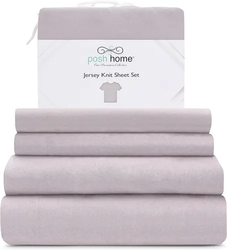 Vista 17 de Posh Home Juego de sábanas de punto de jersey, sábanas de 3 piezas, sábanas de jersey de algodón transpirable y suave, incluye sábana encimera