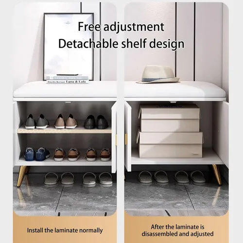 Vista 4 de Zapatero con puerta, moderno organizador de zapatos oculto para tacones altos, banco delgado de almacenamiento de zapatos para entradas, pasillos