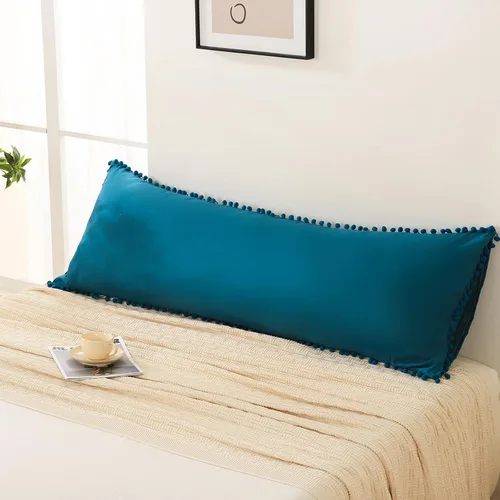Vista 44 de Juego de 2 fundas de almohada con pompones color verde aguacate, tamaño Queen estándar, 100% microfibra lavada, funda de almohada con flecos de bola