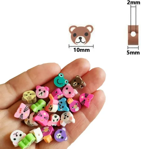 Vista 2 de 200 cuentas de arcilla de animales, cuentas de arcilla polimérica para pulseras, collares, joyería (animal)