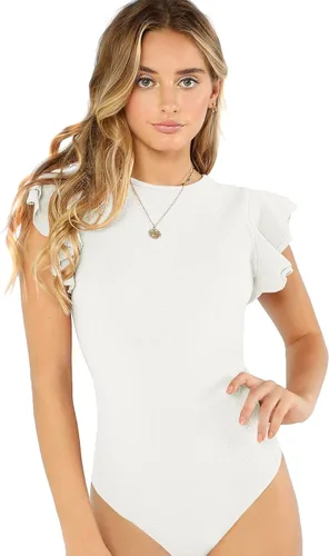 Vista 3 de Romwe Body de manga corta con volantes y cuello redondo para mujer