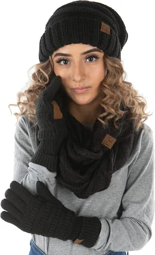 Vista 3 de Funky Junque Conjunto de gorro holgado de gran tamaño con bufanda infinita para mensajes de texto