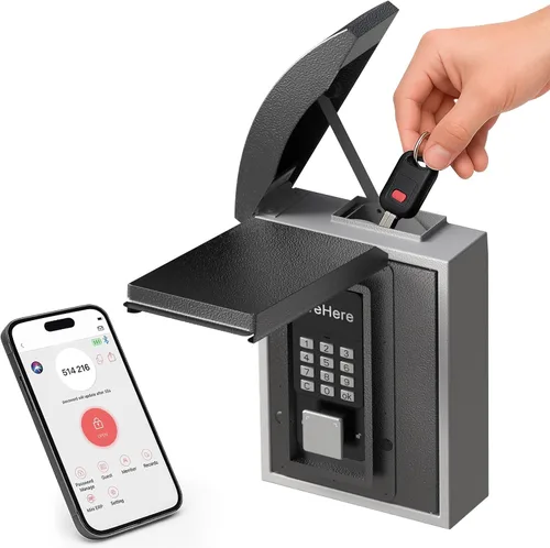 Vista 8 de Caja de bloqueo para llaves con ranura de caída, soporte de pared para llaves de porche, caja de seguridad inteligente para casa exterior, agentes