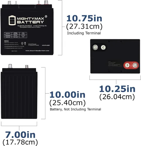Vista 2 de Mighty Max Battery - Batería Mighty Max ML210-6GC2 - 6 V 210 AH, Terminal Dual, Batería SLA AGM Recargable para Carro de Golf