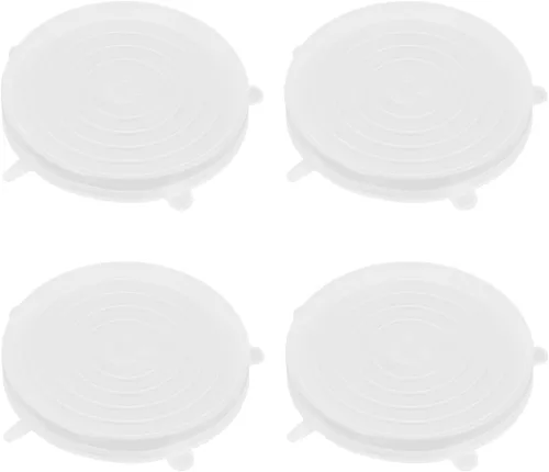 Vista 12 de Paquete de 4 tapas elásticas de silicona reutilizables de 4.5 pulgadas, fundas de silicona para almacenamiento de alimentos, tapas elásticas