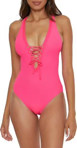 Vista 7 de BECCA Traje de baño moderno de una pieza para mujer, cuello profundo, entrecruzado, trajes de baño