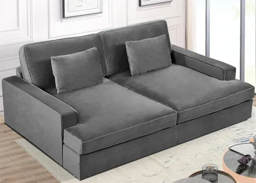 Vista 5 de Container Furniture Direct Moderno sofá cama de terciopelo con diseño lujoso, elegante centro de mesa para salas de estar elegantes y cómodos Gris
