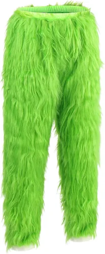 Vista 3 de Disfraz de Navidad para hombres, traje de Papá Noel, para adultos, 8 piezas, de lujo, peludo, verde, monstruo grande para Halloween, vacaciones