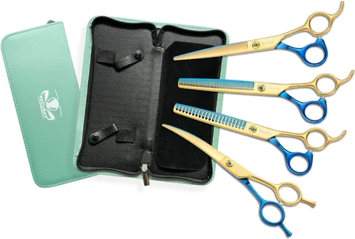 Vista 14 de Tijeras de aseo para perros y gatos, tijeras para mascotas para abrigos gruesos y cabello enmarañado, tijeras de acero inoxidable curvadas más