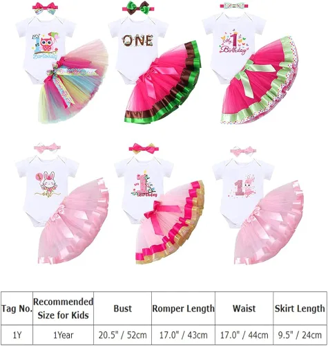 Vista 7 de IBTOM CASTLE Kids Bunny 1st Birthday Cake Smash Outfit for Baby Girl Princess Romper & Tutu Skirt & Headband 3PCS Photo Prop