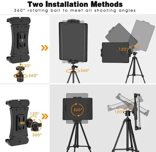 Vista 2 de Adaptador de trípode para tablet con cabeza esférica, soporte para tabletas de 4.7 a 12.9 pulgadas, compatible con iPad Pro, Air, Mini, Selfie