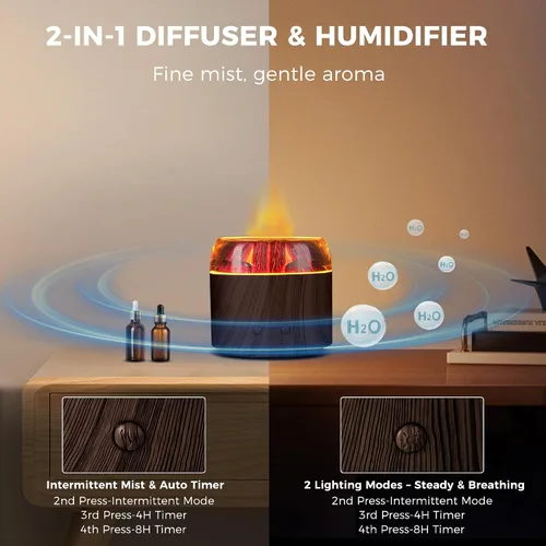 Vista 6 de Mini Difusor de Aire Bonfire, Difusor Ultrasónico de Aroma de Niebla Fría para Aceites Esenciales, Humidificador de Niebla de Fuego con Brillo LED
