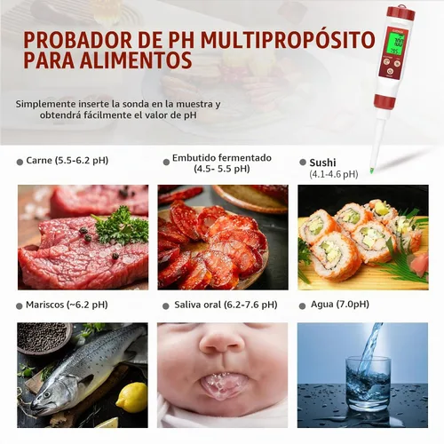 Vista 6 de Medidor de pH para alimentos Medidor de pH digital para fermentación Salsa picante Enlatado Punta de lanza Probador de alimentos pH Sonda
