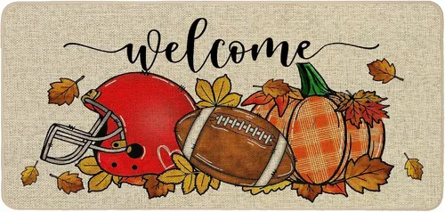 Vista 15 de Baccessor Tapete de fútbol de otoño para interiores y exteriores, diseño de calabaza, otoño, deportes, día de juego, bienvenida, puerta delantera