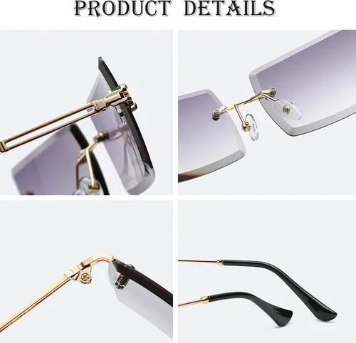 Vista 7 de Lentes de sol rectangulares sin montura para mujeres y hombres, a la moda A1 Marrón degradado