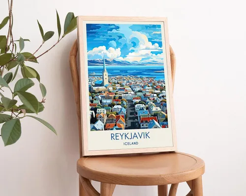 Vista 3 de Póster de Reikiavik, póster de Islandia, arte de Reykjavik, impresión de Reikiavik, póster abstracto, pintura de paisaje urbano, arte