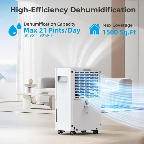 Vista 6 de Deshumidificador PLUSCENT Max de 1500 pies cuadrados para sótano, deshumidificadores PLUSCENT Max de 21 pintas/día para el hogar, habitación grande