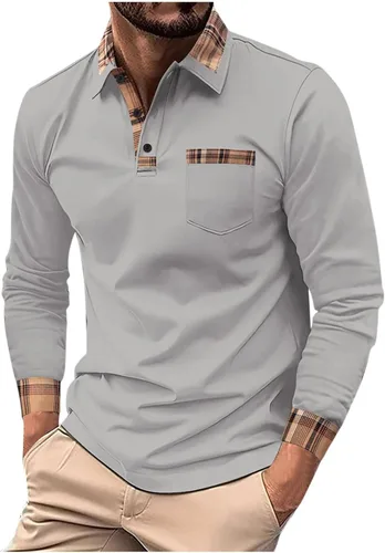 Vista 19 de Mens Long Sleeve Polo Shirts Casual Loose Button Down Shirt Big and Tall Gym Workout Tee Top Lightweight Pullover