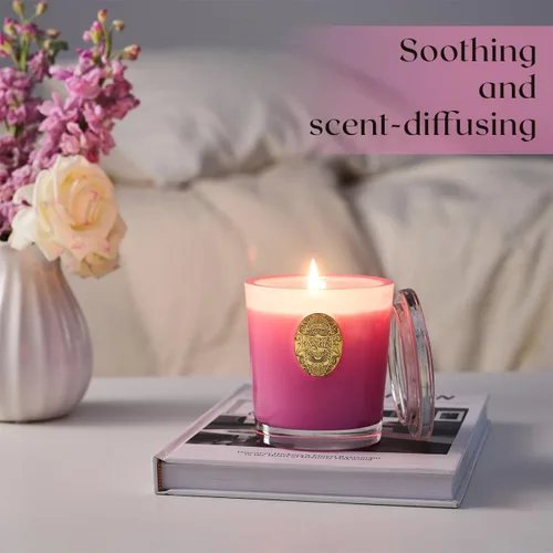 Vista 10 de M&SENSE Vela de soja natural, morado y manzanilla lavanda, 10.2 onzas, quema 55H, vela perfumada de lujo para relajación, regalo, decoración