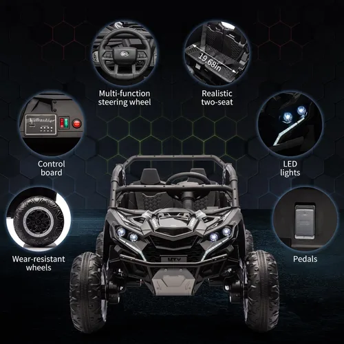 Vista 2 de Coche de paseo de 24 V para niños, juguete eléctrico todoterreno UTV de 2 Negro