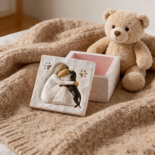 Vista 5 de NAN ZAI NAN FANG Caja de recuerdo de regalo para amantes de los perros para niñas y mujeres, contiene tesoros tallados a una niña y su perro