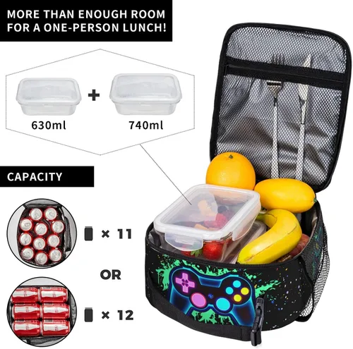 Vista 4 de SARA NELL Lonchera con controlador de juegos, bolsa de almuerzo colorida para niños, lonchera impermeable con aislamiento térmico para niños, mini