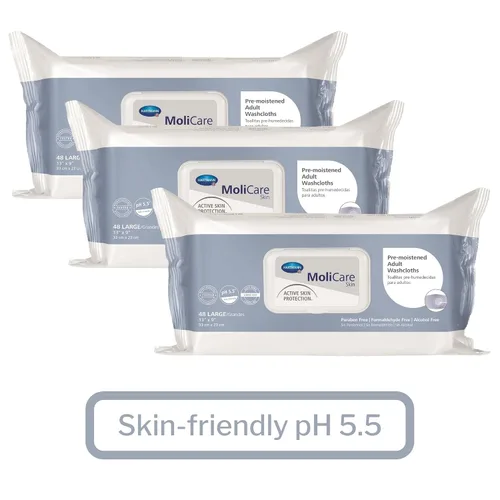 Vista 5 de MoliCare Skin - Toallitas personales prehumedecidas para adultos, protección activa de la piel con aloe y lanolina, hipoalergénicas, sin alcohol, 9