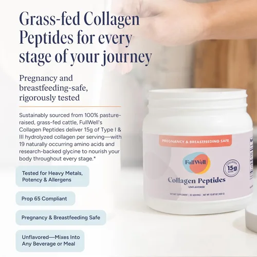 Vista 2 de FullWell Nuevos Péptidos de Colágeno Hidrolizado, Polvo de Colágeno Seguro para Lactancia y Embarazo a Base de Pasto para Mujeres, 15g de Colágeno